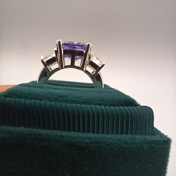 Purple Swarovski Crystal Cushion Cut Ring Silver Tone Statement - Picture 9 of 12